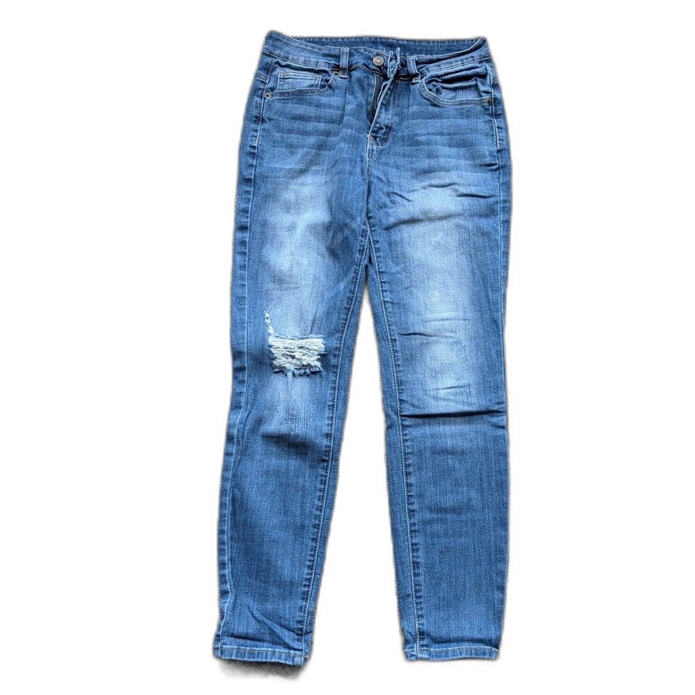 High Waist Distressed Boyfriend Fit Denim Jeans Medium Grunge Edgy Festival